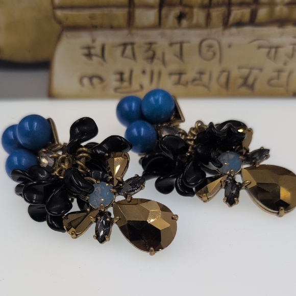 J. Crew Blue and Gold Cluster Earrings - Picture 1 of 5